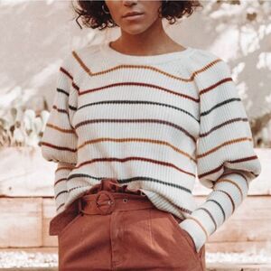 Saylor Keane Puff Sleeve Striped Sweater Cream Size S